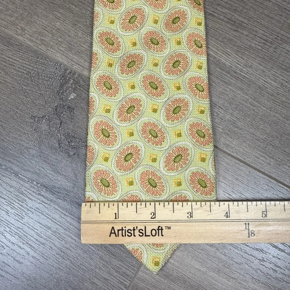 Ermenegildo Zegna Mens Silk Tie Green Peach Geometric Floral Medallion Italy NEW